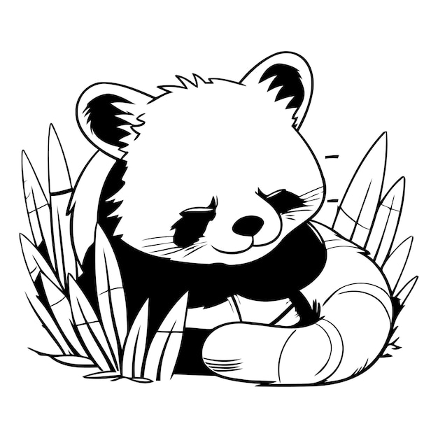 Vetor panda vermelho sentado na grama com bóia de salvação ilustração de vetor