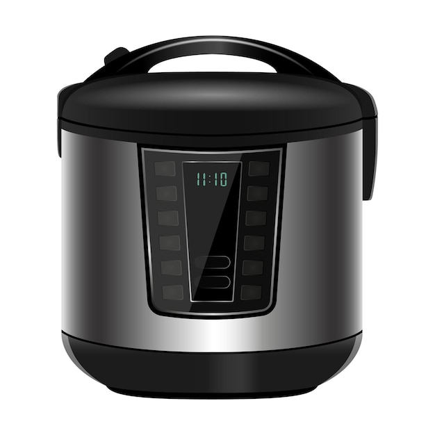 Vetor panela de pressão multicooker de metal moderno para cozinhar alimentos sob pressão controle eletrônico aparelho doméstico de cozinha isolado em fundo branco