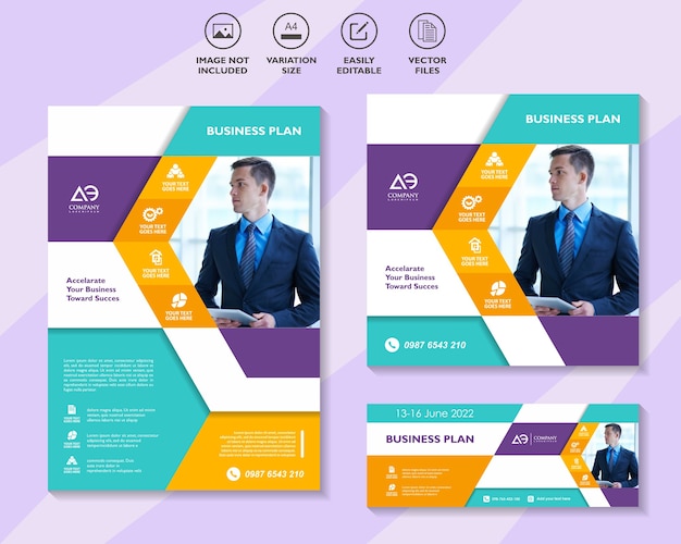 Panfleto brochura modelo de mídia social e banner para negócios