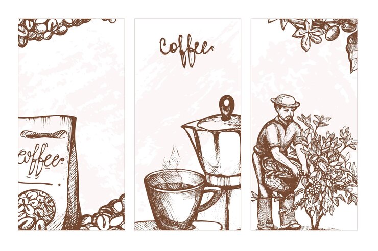 Panfleto de café com ilustração vetorial de xícara de café expresso Banner de restaurante retrô com aroma latte cappuccino design símbolo de caneca de café vintage