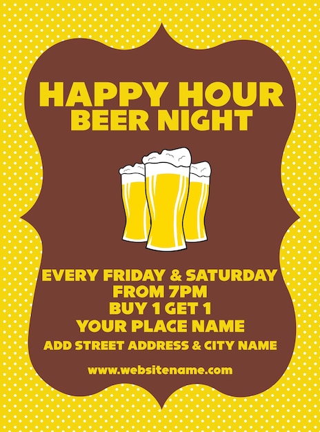Panfleto de cartaz de festa de celebração de cerveja happy hour ou design de postagem de mídia social
