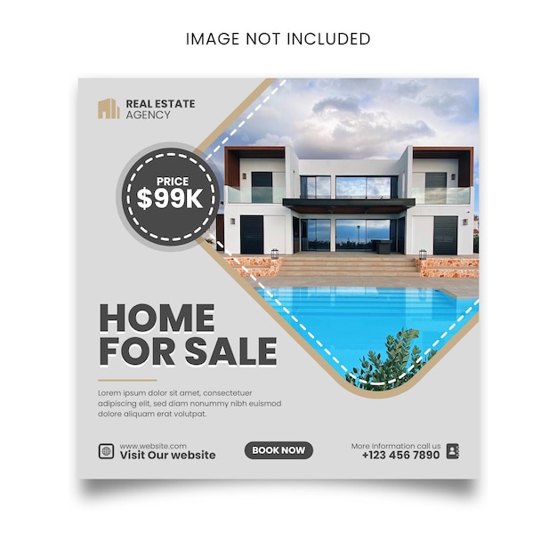 panfleto de casa imobiliária ou post de mídia social ou modelo de banner quadrado