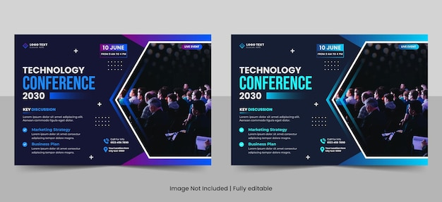 Vetor panfleto de conferência de tecnologia de negócios e design de modelo de banner de convite