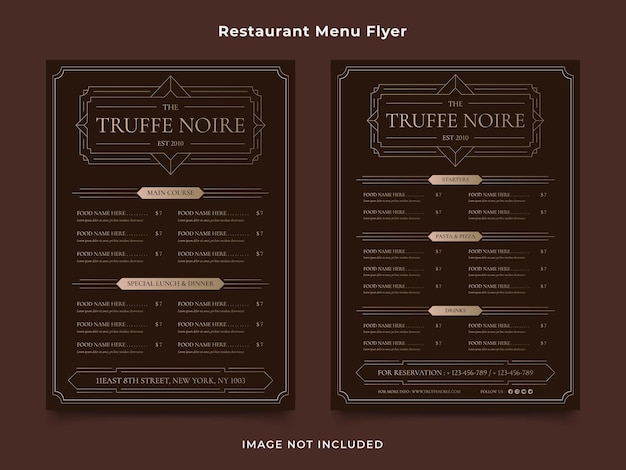 Panfleto de menu de restaurante