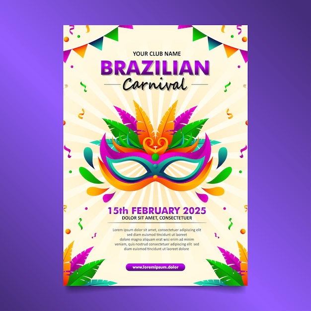 Panfleto do Festival Brasileiro de Carnaval com design bonito de elementos coloridos