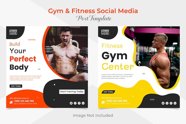 panfleto quadrado de academia e fitness e conjunto de design de modelo de postagem de mídia social facebook e instagram