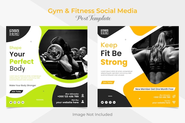 panfleto quadrado de ginástica e esportes e modelo de banner de postagem de mídia social facebook e instagram