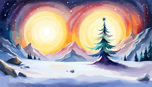 Vetor pano de fundo de uma temporada de natal abeto e abeto árvores de vegetação e uma paisagem de lavagem de aquarela azul