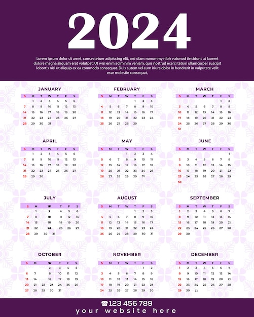 Vetor pano de fundo do calendário para o ano novo de 2024