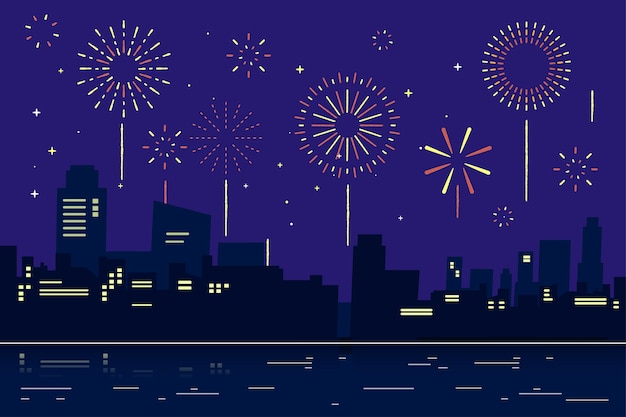 Panorama da celebração do feriado da cidade com design de fundo de show de fogos de artifício