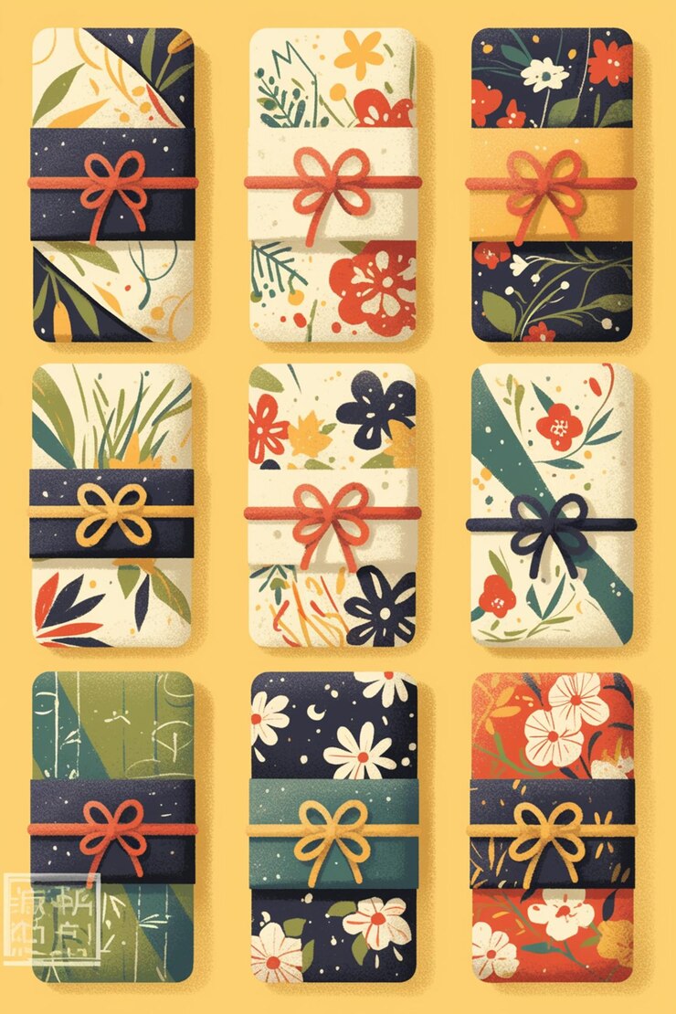 Vetor panos de embrulho japoneses com belos estampados
