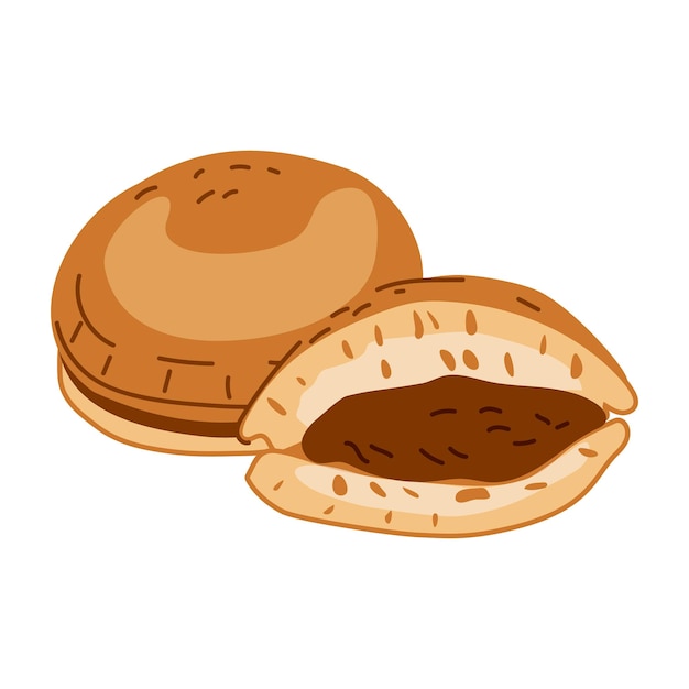 Panquecas japonesas com recheio dorayaki asianfood ilustração desenhada à mão fundo branco isolado