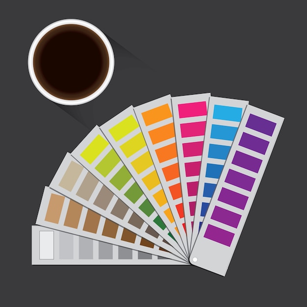 Vetor pantone illustration com um fundo cinza e uma xícara de café.