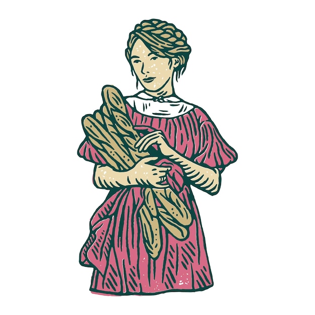 Vetor pão baker woman vintage farming ilustração melhor para logo branding