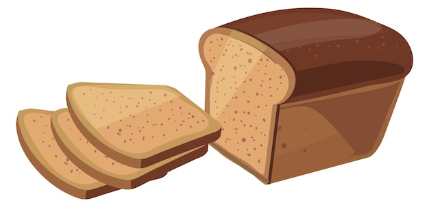 Pão de centeio marrom cortado com fatias ícone de desenho animado de padaria fresca