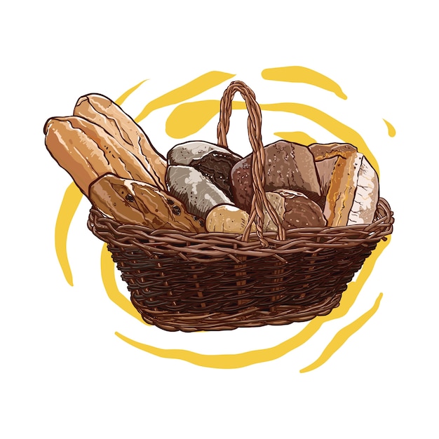 Pão sortido em uma cesta de vime