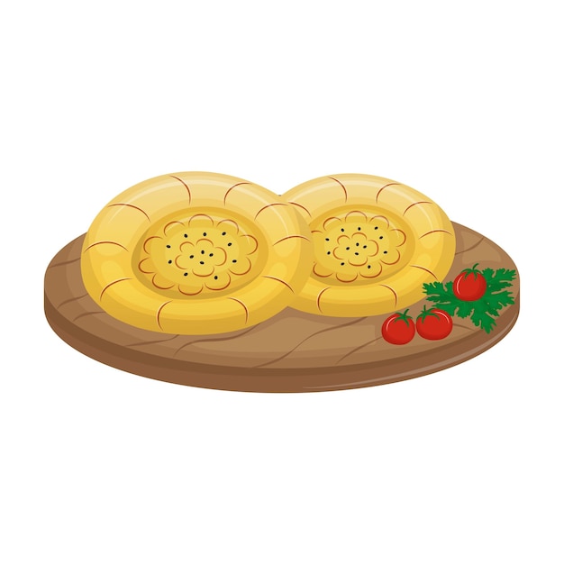 Pão tradicional da ásia central assado em um pão sírio tandyr tandoor ou ilustração em vetor samosa