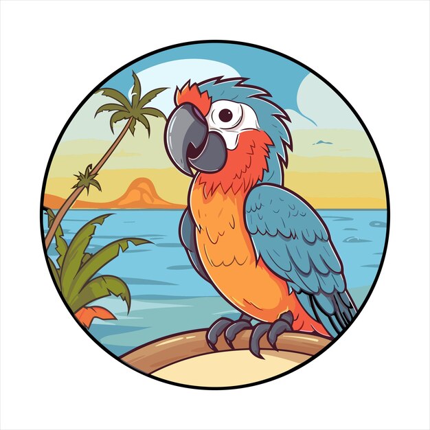 Vetor papagaio cute funny cartoon kawaii colorido aquarela praia verão animal pet sticker ilustração