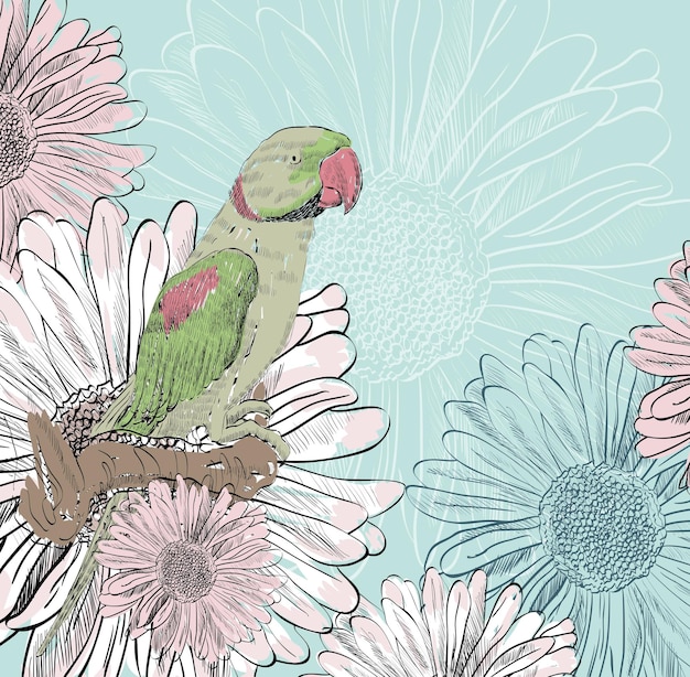 Papagaio e flores