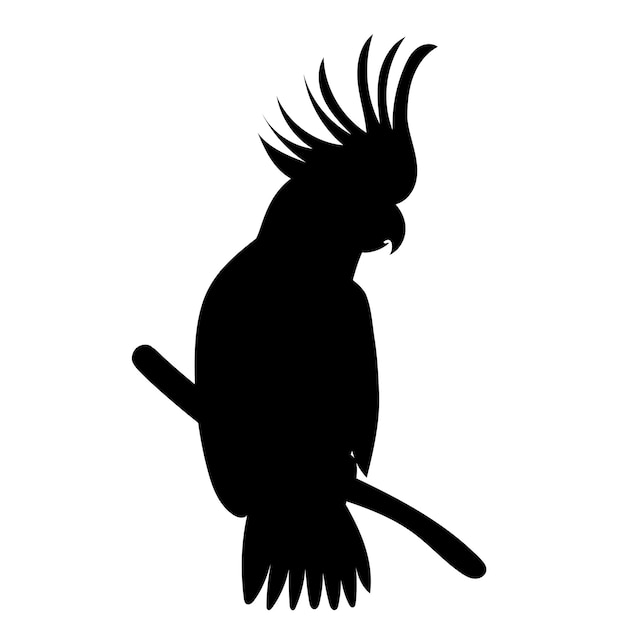 Papagaio em uma silhueta de galho em um vetor isolado de fundo branco
