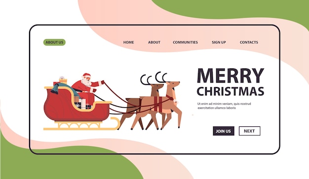 Papai Noel andando de trenó com renas feliz ano novo e feliz natal banner feriados celebração conceito cópia horizontal espaço ilustração vetorial