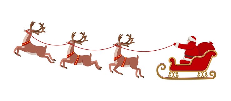 Vetor papai noel andando em um trenó puxado por renas. ilustração do vetor de natal.