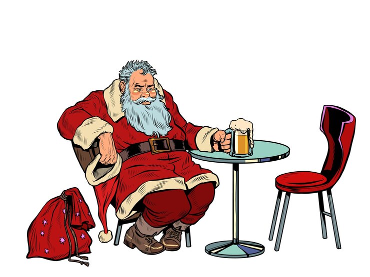 Vetor papai noel bebe cerveja no bar feriado de natal depois do trabalho