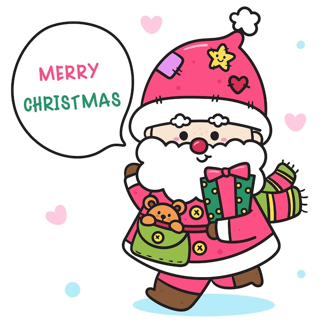 Papai Noel bonito com presente kawaii cartoon de personagens coloridos de Natal