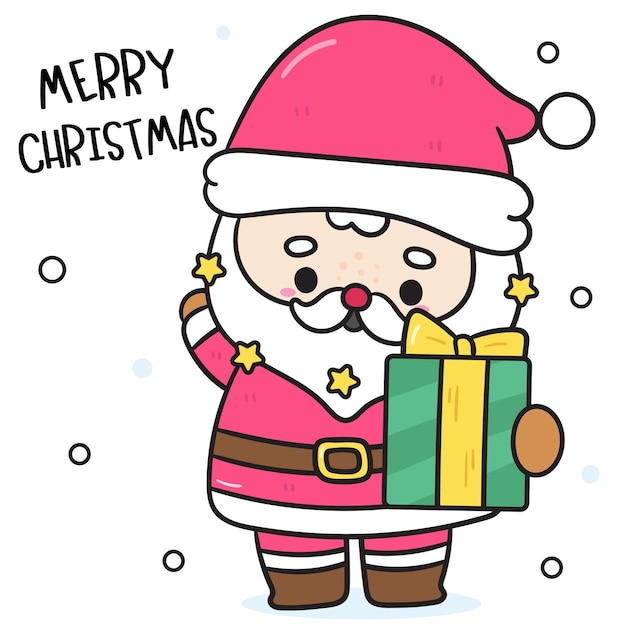 Papai Noel bonito com presente kawaii vetor de personagens de Natal