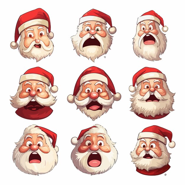 Vetor papai noel-claus-face-expressões-vector-ilustrado