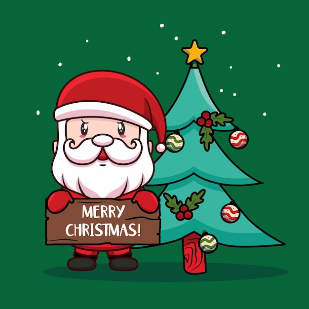 Papai Noel com árvore de natal e rosto sorridente personagem de estilo plano