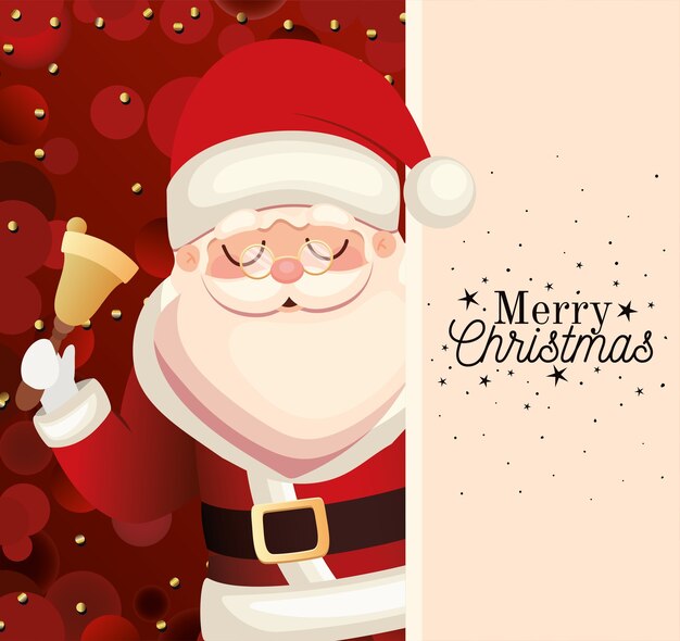 papai noel com letras de feliz natal e ilustração de sino
