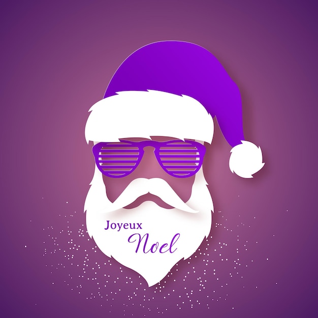 Papai noel com um chapéu roxo e óculos com venezianas