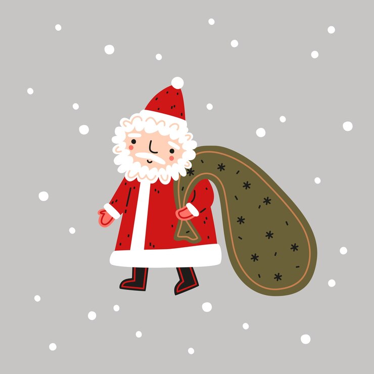 Papai Noel com uma sacola cheia de presentes em estilo cartoon plana elemento decorativo de ano novo