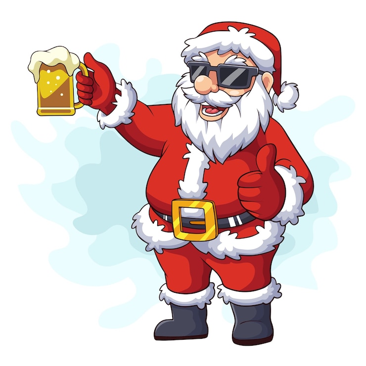 Vetor papai noel de desenho animado segurando cerveja