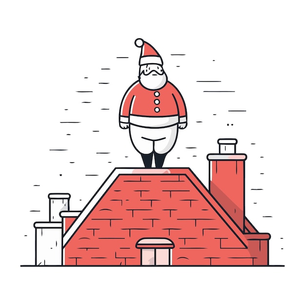 Papai noel de pé no telhado da casa ilustração vetorial plana