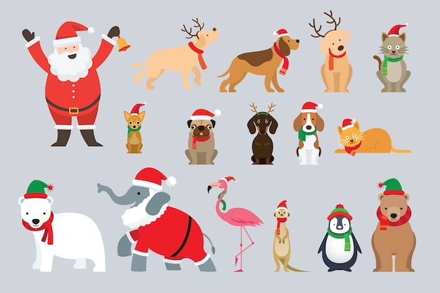 Papai noel e animais em fantasia de natal