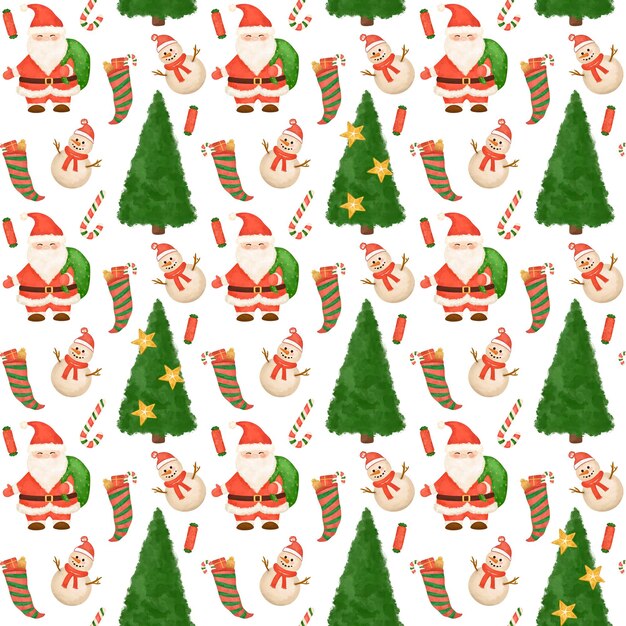 Papai Noel e boneco de neve sem costura padrão Christma