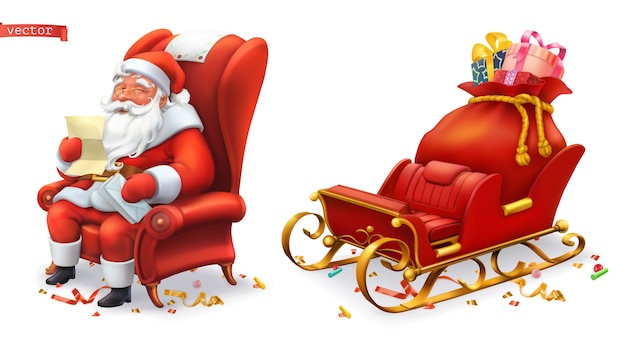 Papai noel e trenó com ilustração de presentes