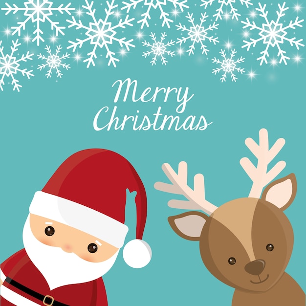 Papai Noel e veado cartoon ícone.