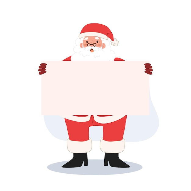 Papai noel está segurando um banner em branco seu texto aqui feliz natal ilustração vetorial