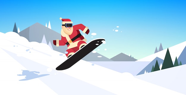 Papai noel fazendo salto no snowboard