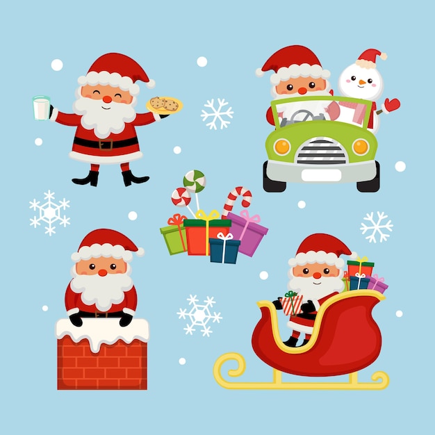 Papai noel fofo comemorando o conjunto de clipart de natal