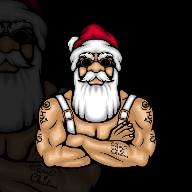 Vetor papai noel hipster com tatuagem de feliz natal no braço