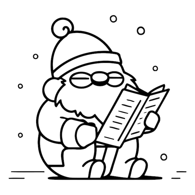 Vetor papai noel lendo um jornal ilustração vetorial em estilo de arte de linha