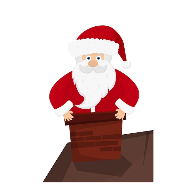 Papai Noel na chaminé na véspera de Natal. Ilustração do vetor de inverno.