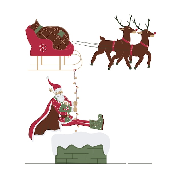 Papai Noel saindo da chaminé de casa
