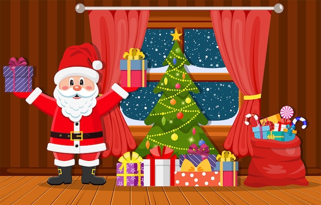 Papai Noel segurando a caixa de presente