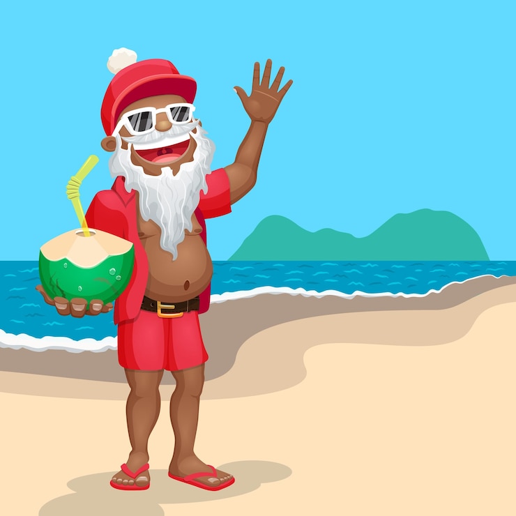 Vetor papai noel tirando férias de verão na praia