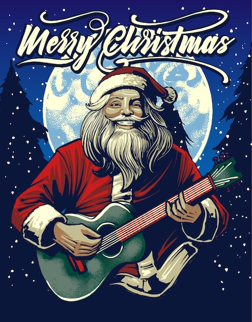 Vetor papai noel tocando guitarra vector de ilustração